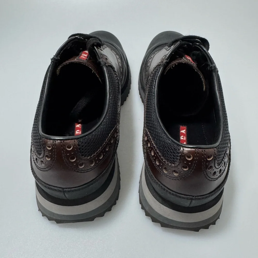 Prada Sport Leather Colorblack Derby Lace-Up Sneakers Brown Black UK 7.5/US 8.5 - Picture 3 of 8
